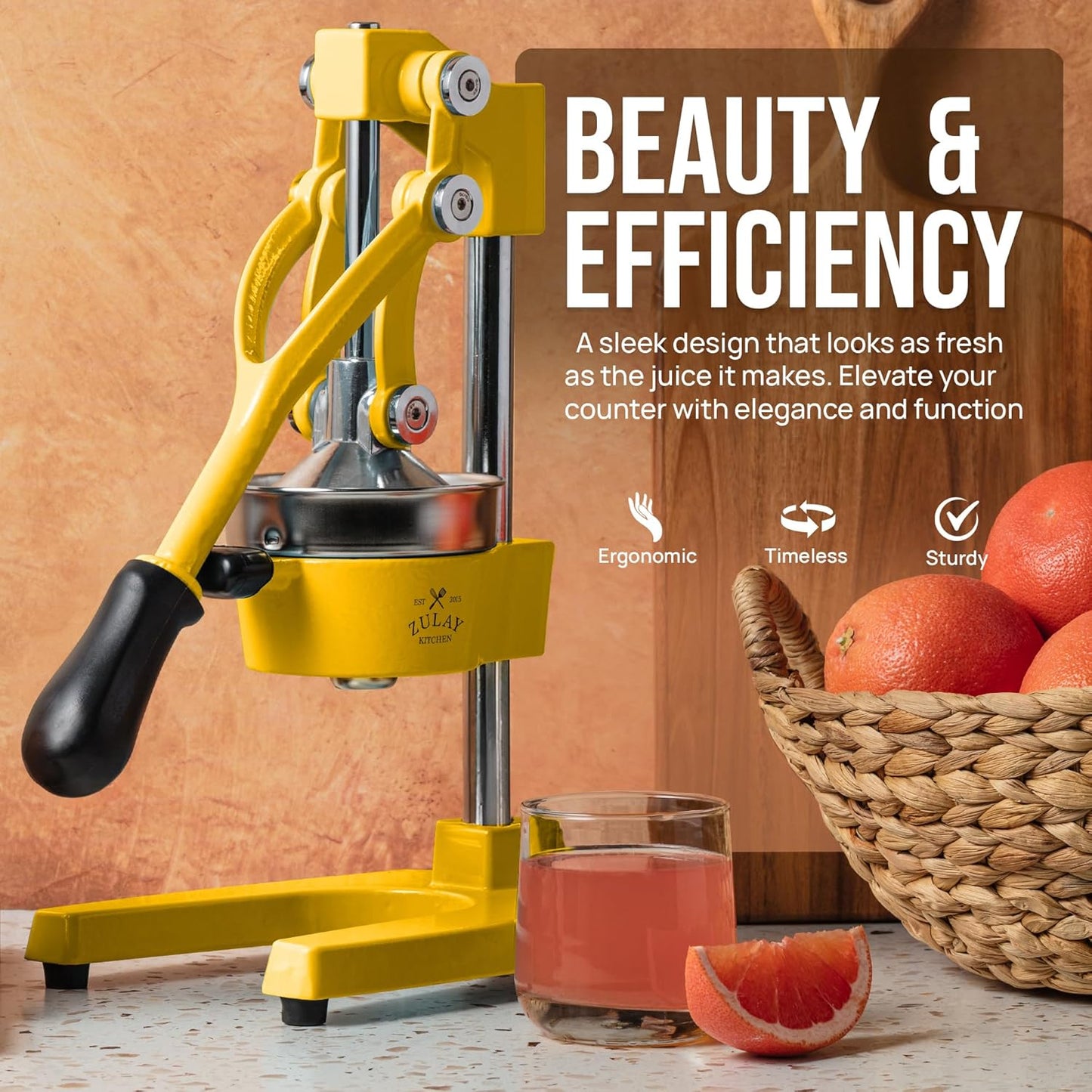 Zulay Kitchen Cast Iron Juicer - Heavy Duty Manual Juicer with Detachable Strainers for Easy Cleaning, Orange Juice Press for Citrus Fruits, Perfect for Bartenders, Juice Lovers & Health Enthusiasts
