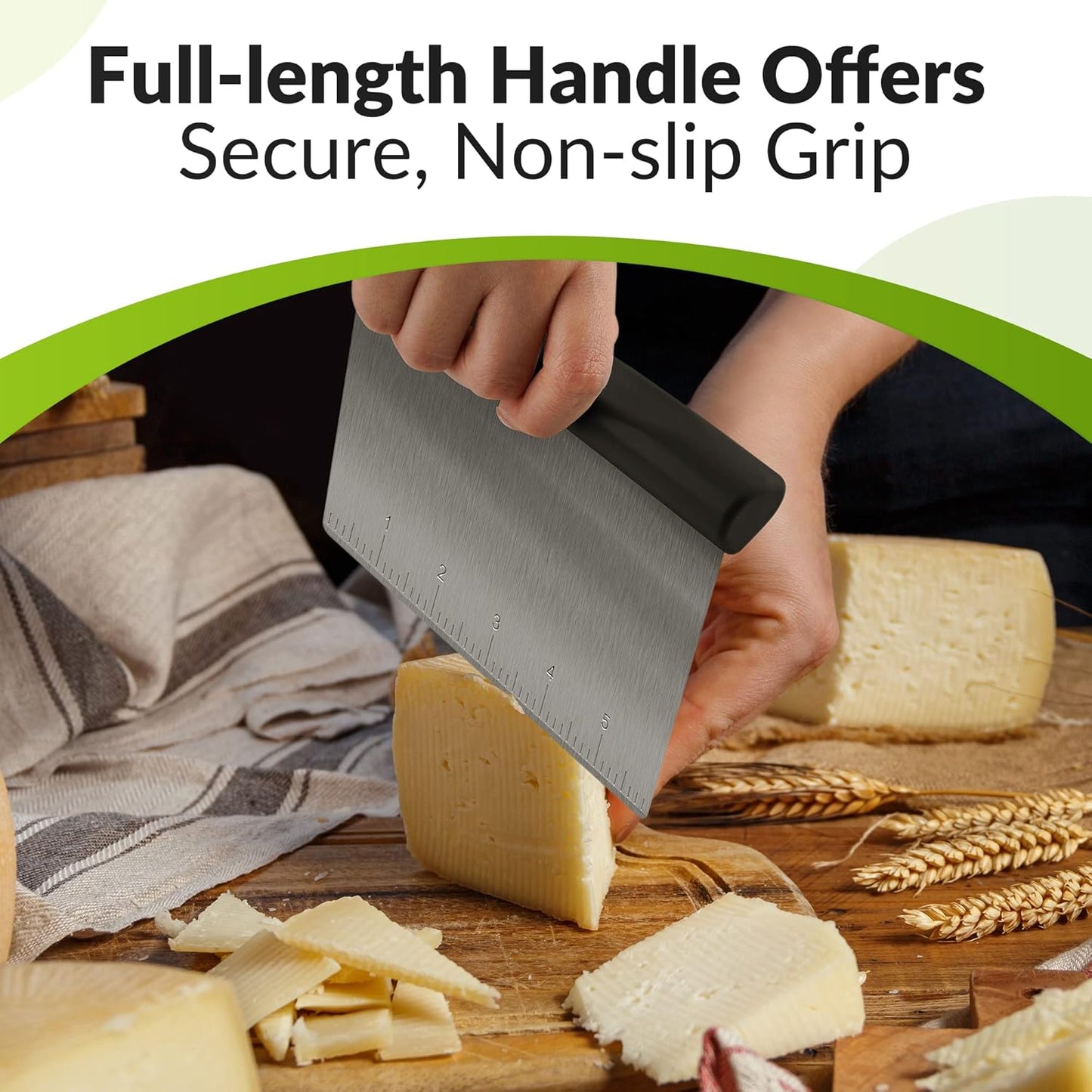 Upgraded 304 Stainless Steel Multi-Purpose Bench Scraper with Measurement Marks, Dishwasher Safe, Dough Cutter for Pizza, Bread and Cookie Dough Vegetable Chopper, Baking Supplies, Mint Green