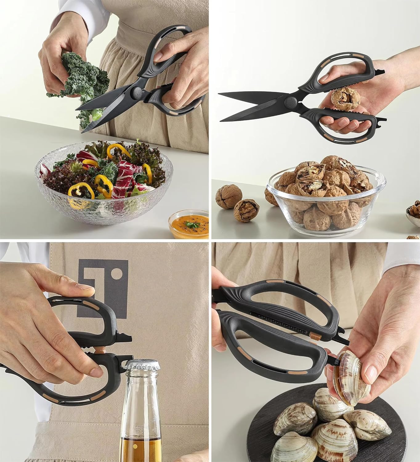 Kitchen Shears Scissors Food Scissors, 8-in-1 Multifunction Japanese Stainless Steel Meat Shears, Dishwasher Safe Sharp Shear All Purpose with Comfort Grip, Ideal for Everyday Use-Yellow