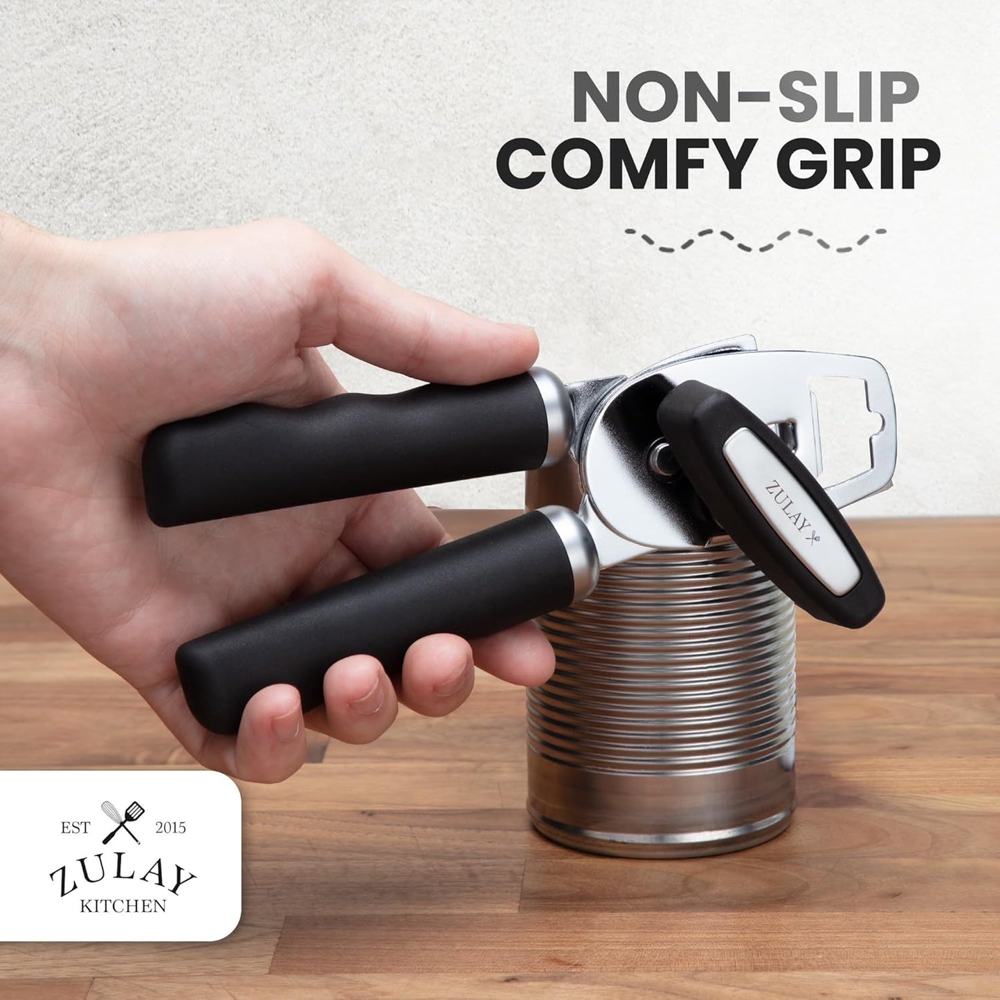 Zulay Kitchen Heavy Duty Stainless Steel Can Opener Manual with Bottle Opener - Rust Proof Manual Can Opener With Turn Knob & Comfy Soft Grip Handles - Cherry Red - Colors B