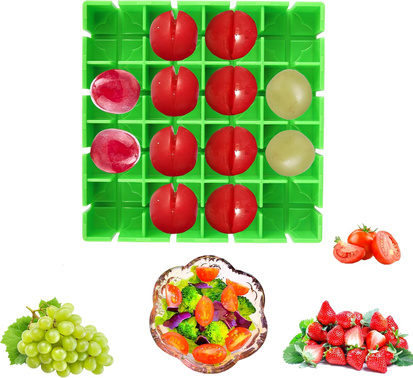 Grape Slicer Cutter, Strawberry Cherry Tomato Slicer, Cutting 16 Pieces in Second, Half or Quarter Cutting Tool for Salad and Kids Baby Toddler Snacks (Green)