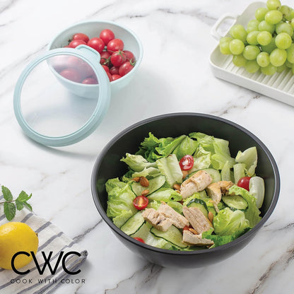 COOK WITH COLOR Mixing Bowls with Lids - 12 Piece Plastic Nesting Bowls Set includes 6 Prep Bowls and 6 Lids, Microwave Safe Mixing Bowl Set, Sage Embossed - Colors B