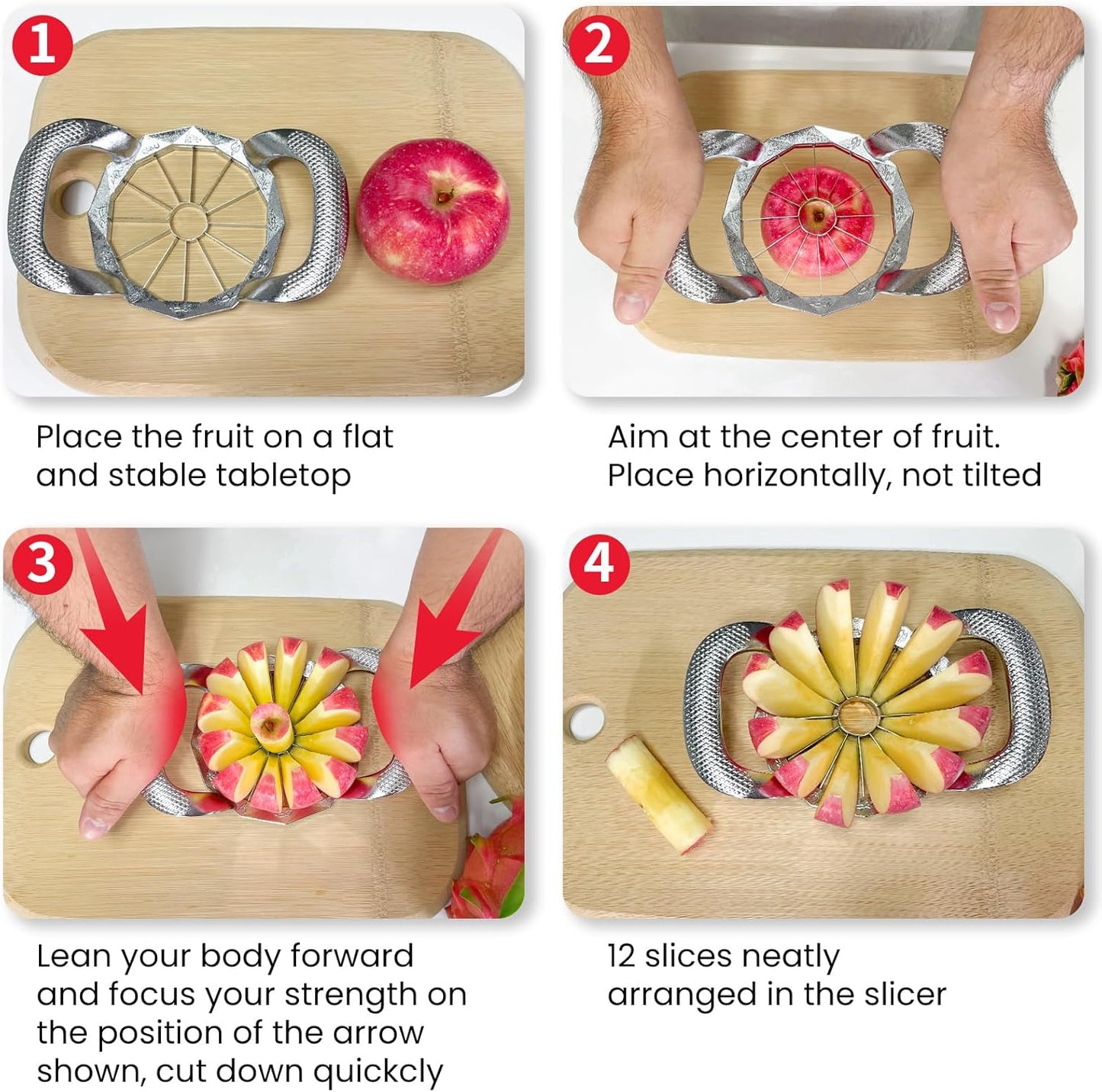 Apple Slicer and Corer, Upgraded Heavy Duty Apple Cutter Slicer with Stand, Cut Apples All The Way Through, Stainless Steel Blade Apple Cutter 8 Slices with Comfort Handle, Up to 3.5 IN Apples