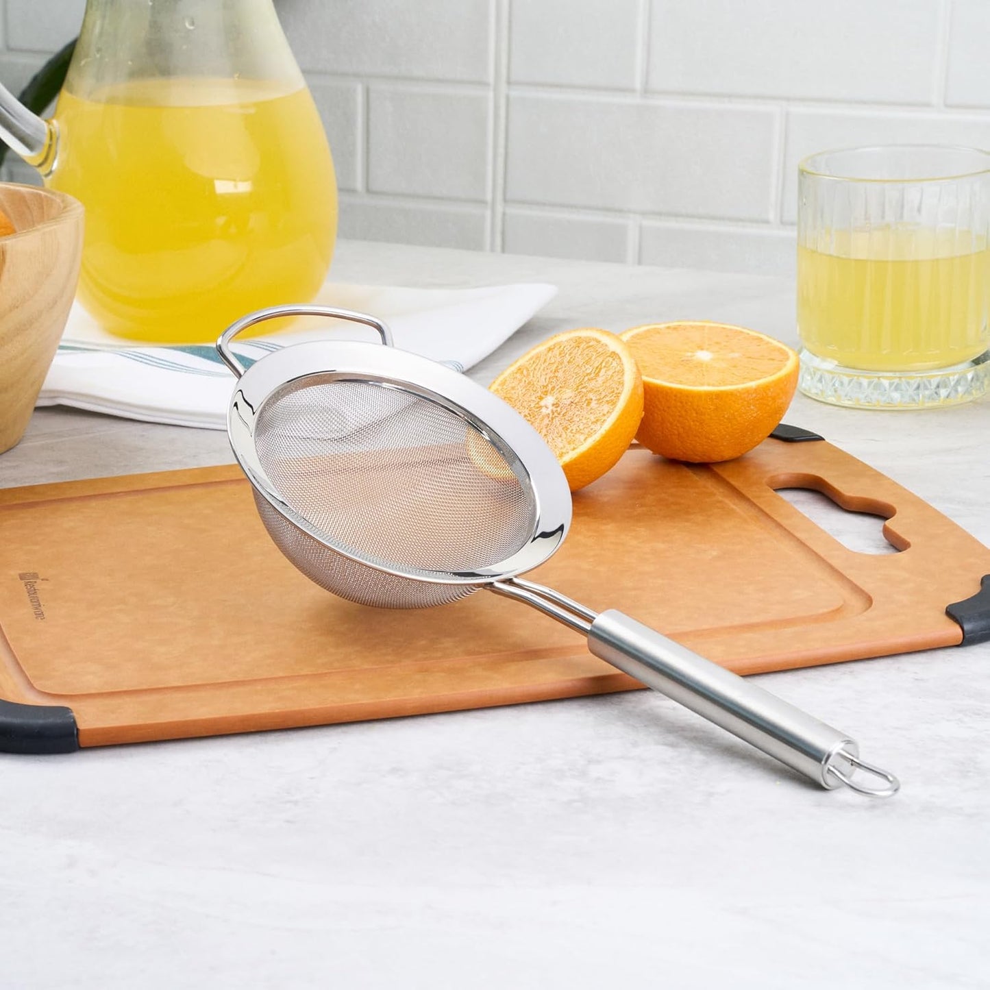Restaurantware 11.5 in Stainless Steel Fine Mesh Strainer - German Standard Sieve Sifter with Ergonomic Handle, Dishwasher Safe - Reinforced Metal Food Strainer for Quinoa, Soup, Sauce, Baking