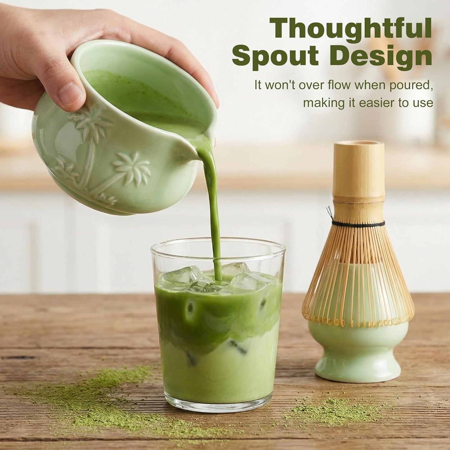 Matcha Whisk Set -7 Pcs Ceramic Matcha Kit Includes Matcha Bowl,Holder,Matcha Sifter, Bamboo Whisk (Chasen),Matcha Spoon and Scoop and Tea Towel,Matcha Kit for Matcha Lovers(Cyan)