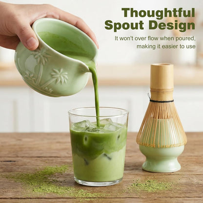 Matcha Whisk Set -7 Pcs Ceramic Matcha Kit Includes Matcha Bowl,Holder,Matcha Sifter, Bamboo Whisk (Chasen),Matcha Spoon and Scoop and Tea Towel,Matcha Kit for Matcha Lovers(Cyan)