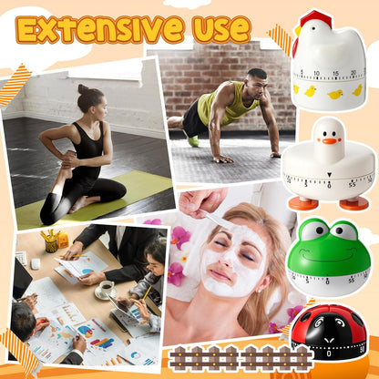 Amylove 4 Pieces Cute Kitchen Timer Animal Mechanical Manual Fox Raccoon Bear Wolf 60 Minutes Loud Alarm Egg Windup Timer for Adults Christmas Home Cooking Baking Fitness Beauty