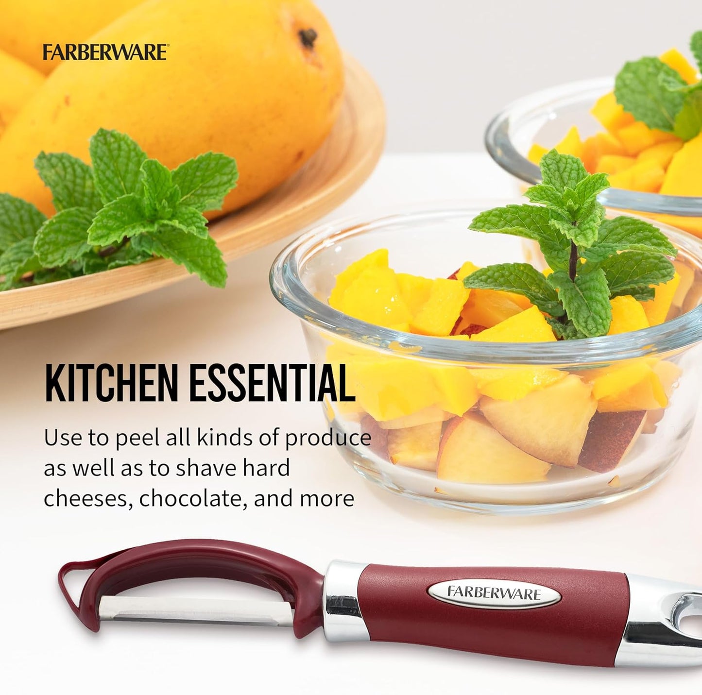 Farberware Pro2 Vegetable Peeler, Euro Peeler with Razor-Sharp Stainless Steel Blade, Swivel Peeler for Potatoes, Fruits, and Vegetables, Built-In Bud Remover, Dishwasher Safe