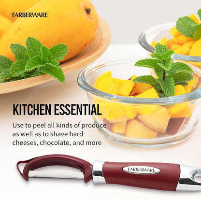 Farberware Pro2 Vegetable Peeler, Euro Peeler with Razor-Sharp Stainless Steel Blade, Swivel Peeler for Potatoes, Fruits, and Vegetables, Built-In Bud Remover, Dishwasher Safe