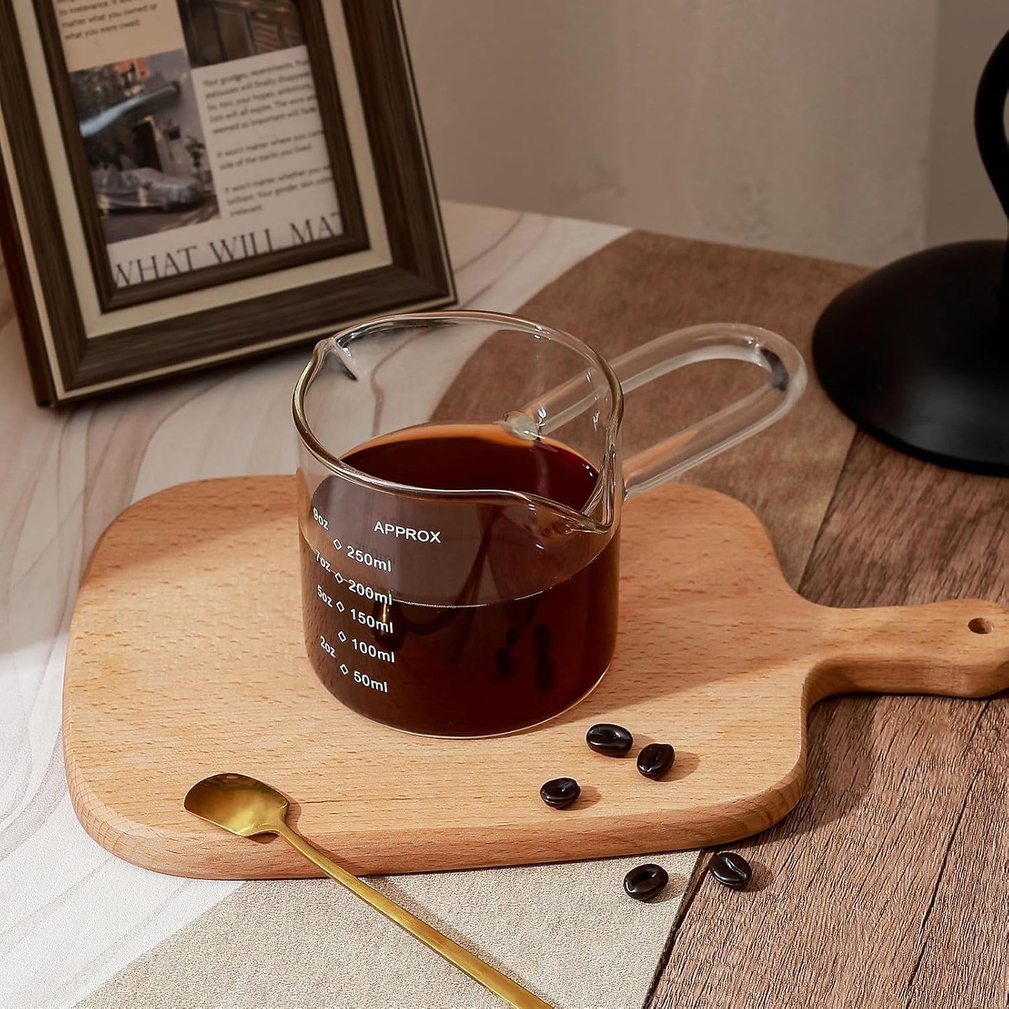 Measuring Cup, Espresso Glass with 9oz Capacity, Espresso Shot Cups in Coffee Bar Accessories, Milk Cup with Double Spouts (Transparent)