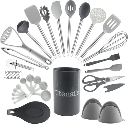 COOK WITH COLOR Silicone Cooking Utensils, Kitchen Utensil Set, Easy to Clean Silicone Kitchen Utensils, Cooking Utensils for Nonstick Cookware, Kitchen Gadgets Set, 10 Pieces, Green