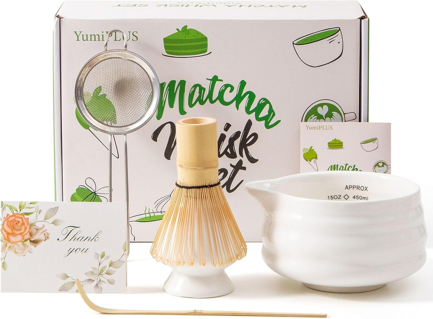 5pcs Premium Matcha Set,Ceramic Bowl with Spout and Bamboo Whisk set, Ceremonical Matcha Kit for breakfast/latte,Tea Starter Making Kit,Unique Matcha Gift set (pink love)