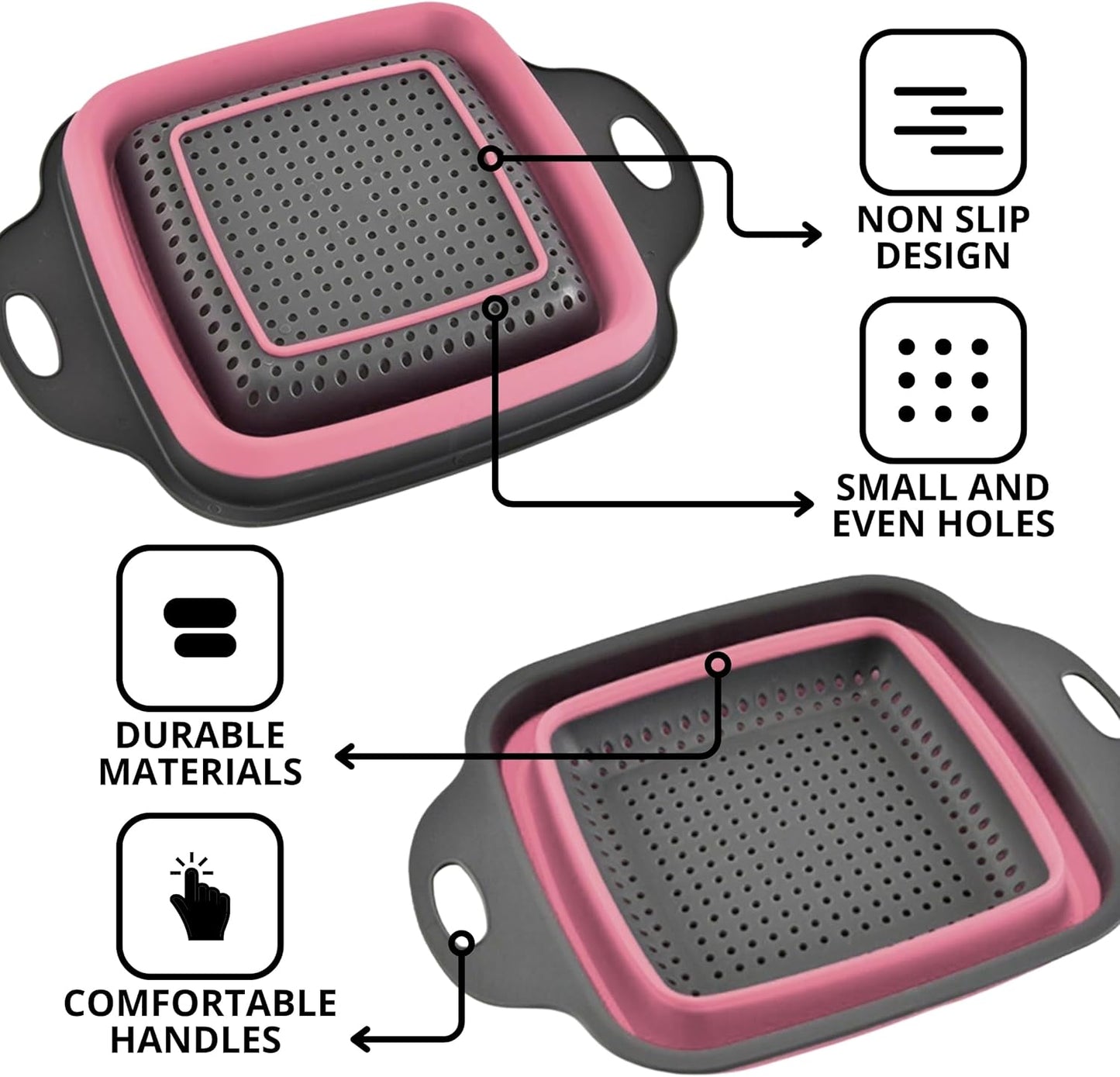 Green Kitchen Strainer Colander Set - 2 PCS Multifunctional Colander Silicone Food Strainers for Kitchen for Pasta and Spaghetti Collapsible with Plastic Handles