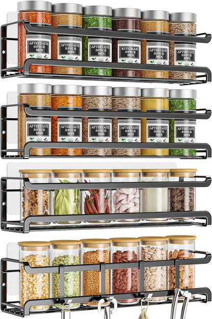 Bunoxea Spice Rack Wall Mounted 4 Pack,Space-Saving Spice Organizer for Spice Jars and Seasonings,Screw or Adhesive Hanging Spice Rack Organizer for Your Kitchen Cabinet,Pantry Door,11.41x2.75x2.75in