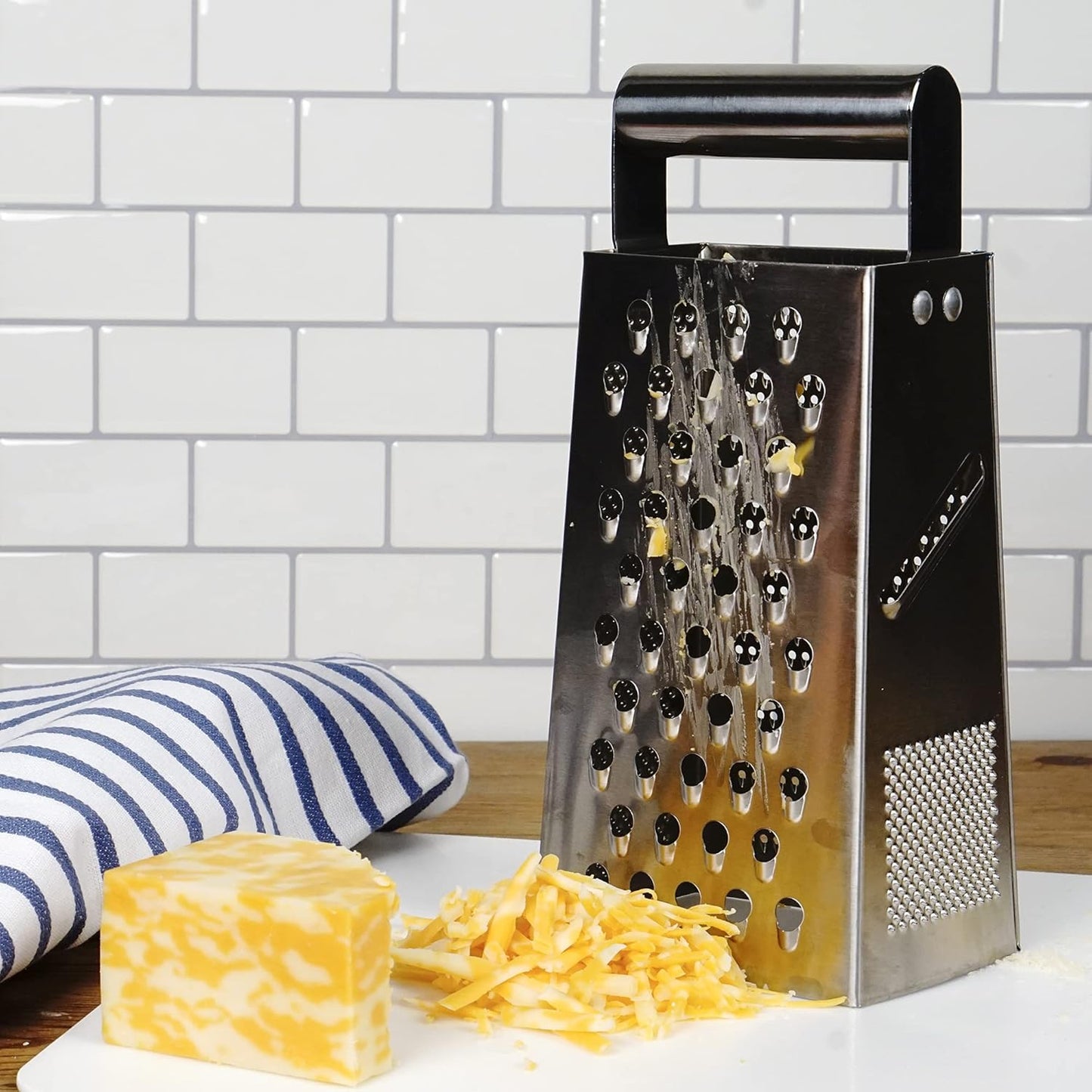 RSVP International Endurance Kitchen Collection Multi-Use Cheese Grater Handheld Potato Slicer Shredder for Hard & Soft Cheeses, Vegetables & Zesting, 6 x 5 x 9-3/4-Inch, Non-Slip Bottom