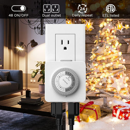 G-Homa 24-Hour Mechanical Timer Outlet with 2 Grounded Outlets - For Lamps, Holiday Lights