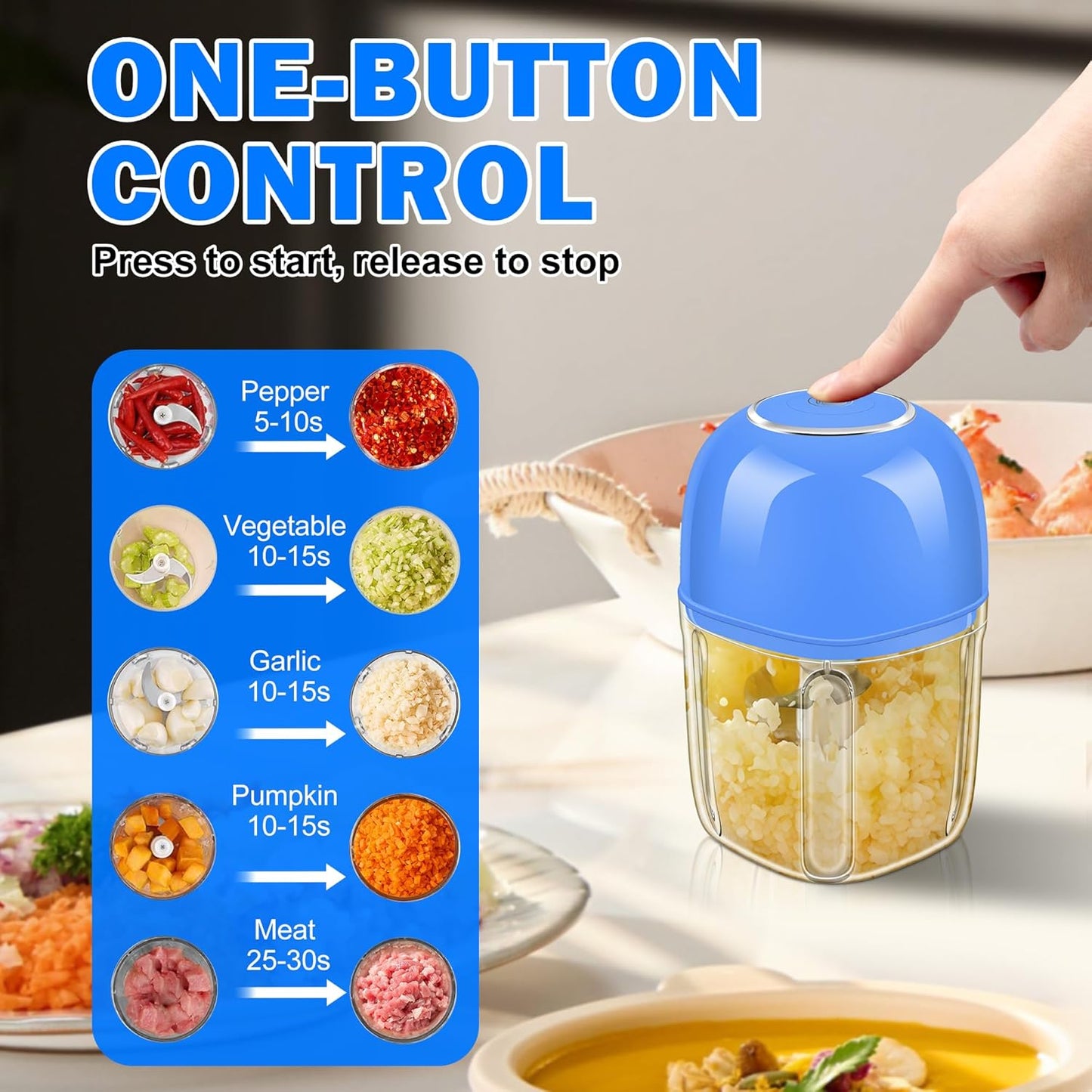 450ML (1.8 Cup) Electric Garlic Chopper, Mini Portable Food Processor, Garlic Grinder Masher for Onion, Ginger, Chili, Fruit, Vegetable, Meat