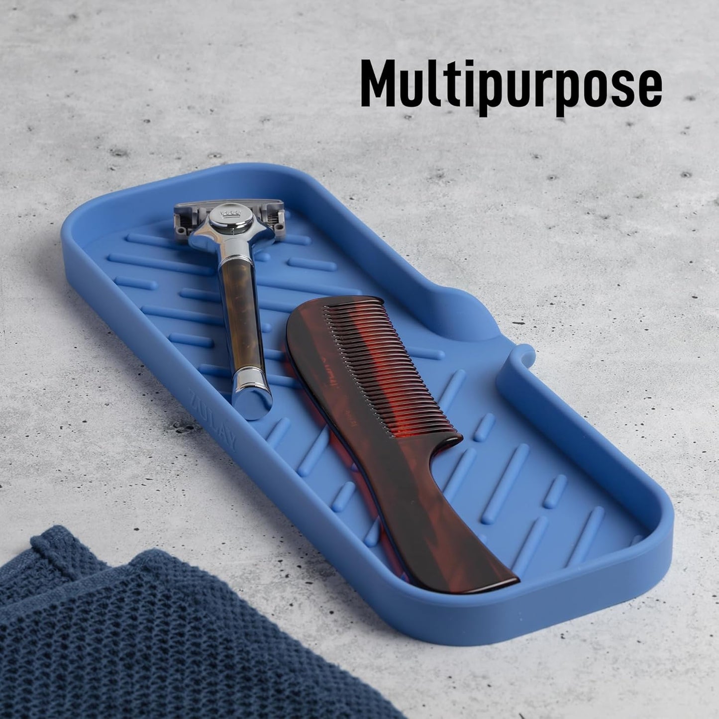 Zulay Kitchen (9x3.5in Sponge Holder for Kitchen Sink - Flexible Heavy-duty Multipurpose Sink Caddy - Counter Organizer for Kitchen, Bathroom, Makeup, Trinkets & More! (Grey)