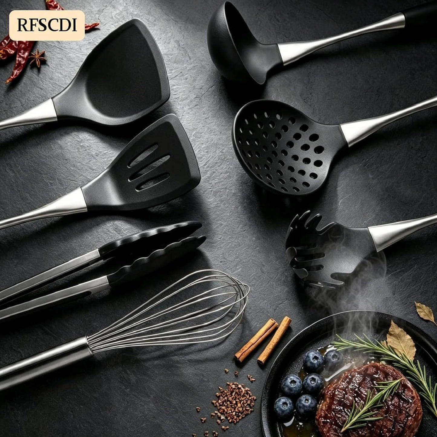 Elegant White Gold Silicone Cooking Utensils Set - Non-Toxic, Dishwasher Safe Kitchen Utensils Set with Heat Resistant Comfort Handles - Includes Spatula & Spoon for Nonstick Cookware
