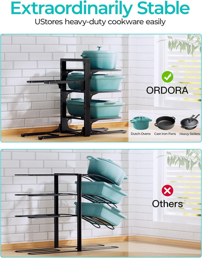 ORDORA Pots and Pans Organizer for Cabinet 16.61 Height, 8 Tier Pot Organizers Rack with 3 DIY Methods, Adjustable Pan Organizer under Cabinet Kitchen Organization and Storage