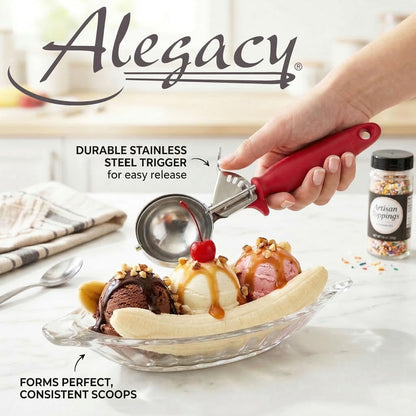 Alegacy Ice Cream Scoop Disher 7/8 oz – Stainless Steel Commercial Ice Cream Scooper with Ergonomic Black Handle – Heavy Duty Trigger Release Portion Scoop for Ice Cream, Gelato | AL13040