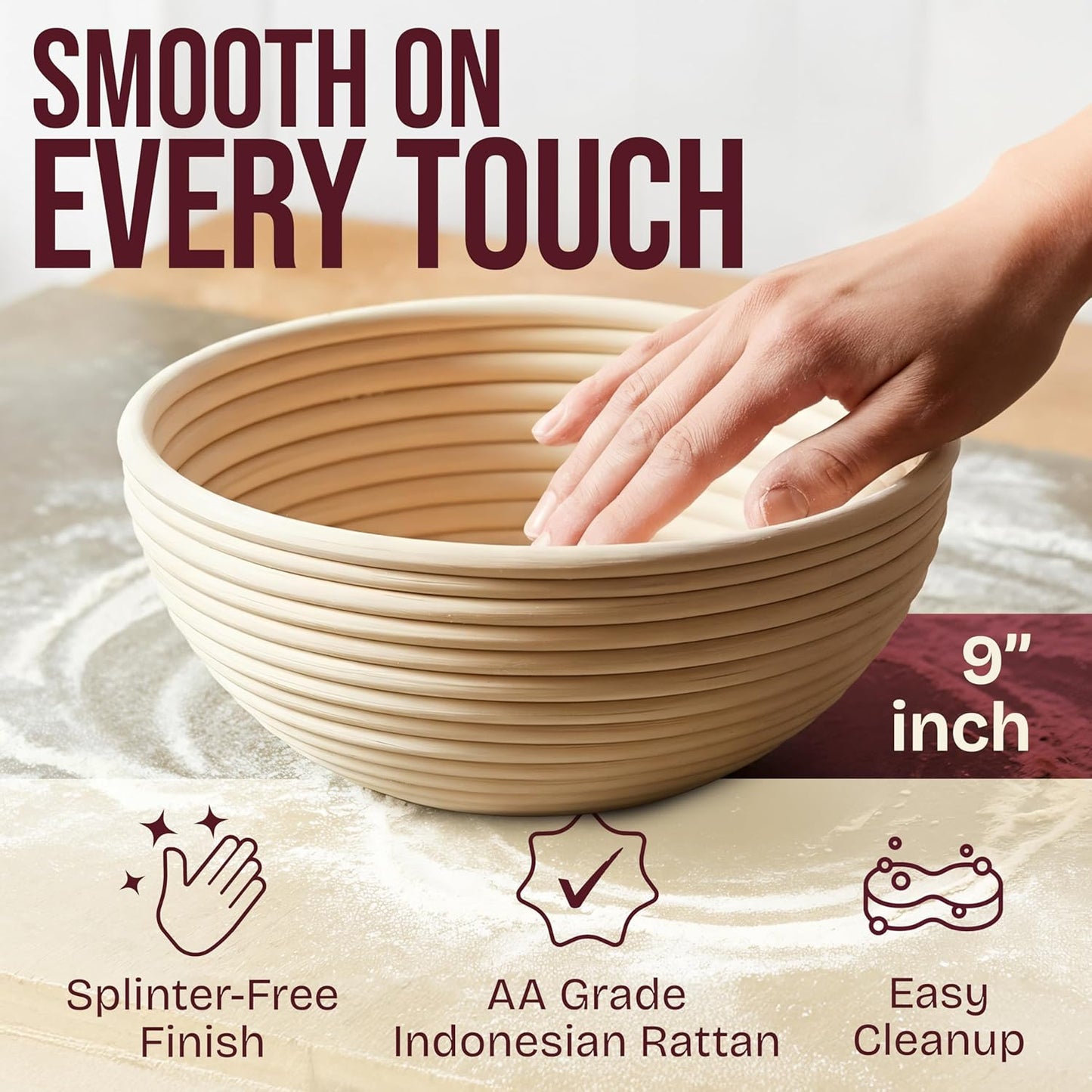 Superbaking Sourdough Starter Kit, 9" Round Banneton Bread Proofing Basket Set, Sourdough Bread Baking Supplies, Sourdough Tools with Silicone Bread Sling, Bread Making Tools, Baking Gifts