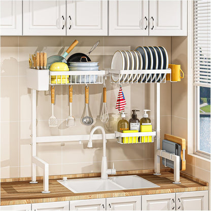 YKLSLH 4 Baskets Over The Sink Dish Drying Rack, Extendable Large Capacity Sink Rack, Metal Drying Rack Saving Space,for Most Sinks (26.57"-35")