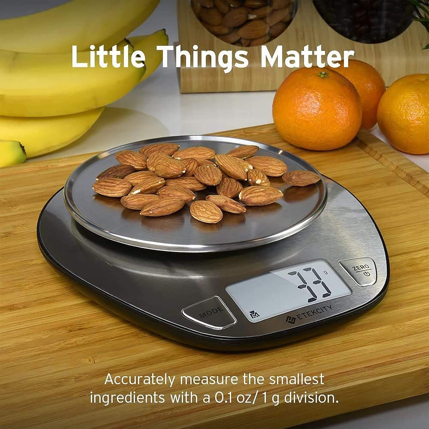 Etekcity 11lb/5kg Stainless Steel Digital Kitchen Food Scales, with Liquid Volume Measurement Function, Auto Zero/Tare and Large Backlight LCD Display, Silver