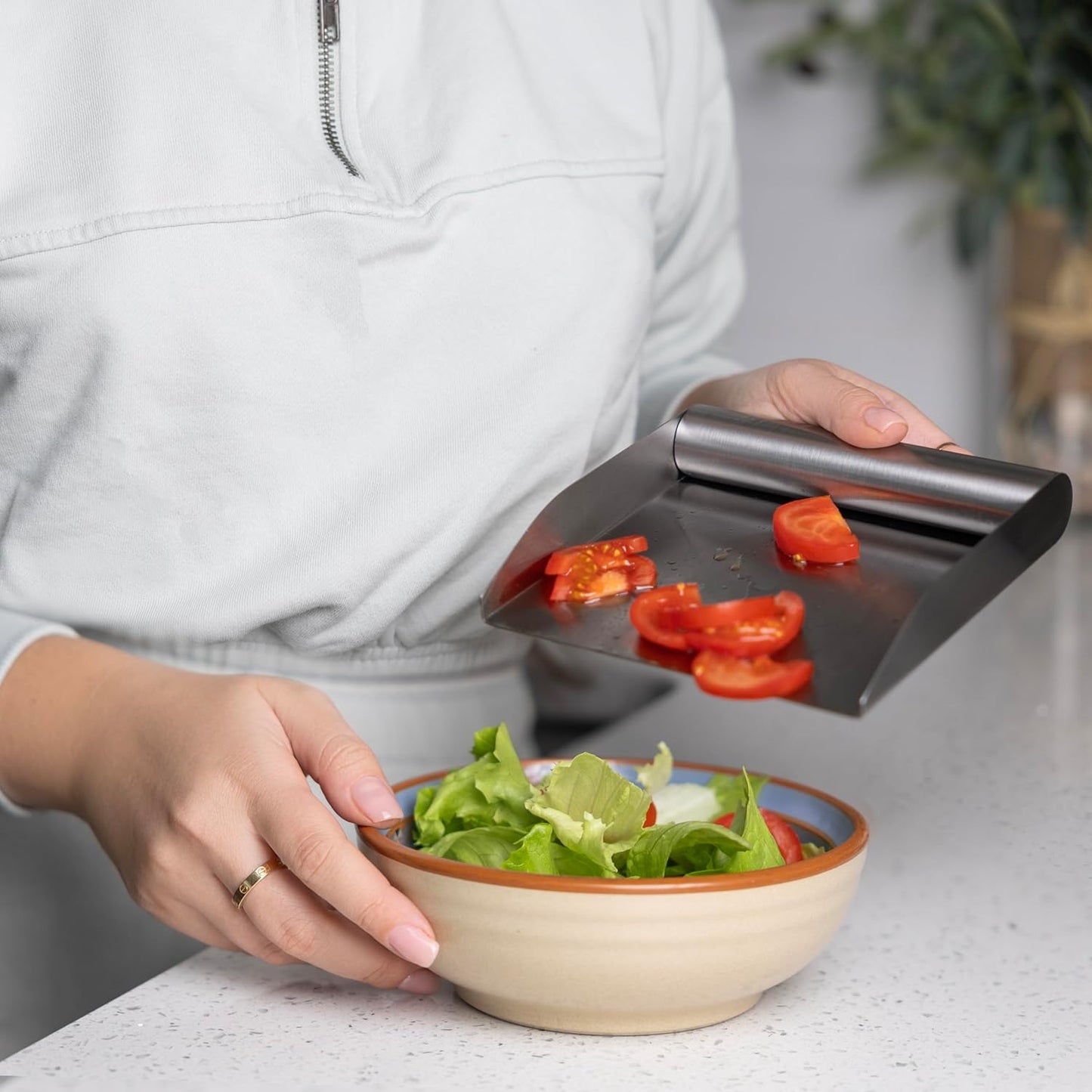 Fox Run Stainless Steel Kitchen Food Scoop, 6" Food and Bench Scraper With Handle