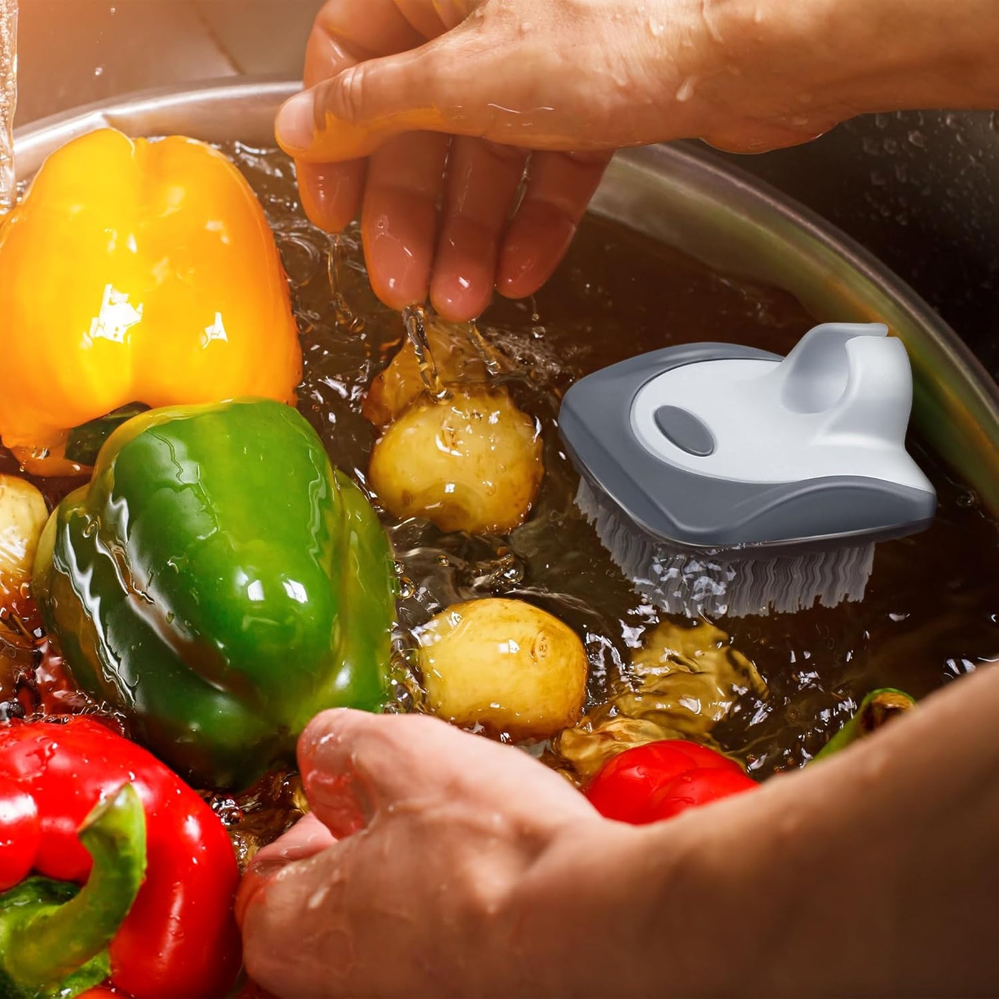 Aodaer 4 Pieces Vegetable Brush Potato Scrubber Brush Silicone Hard and Soft Side Fruit Cleaning Tools for Delicate or Tough-Skinned Vegetables