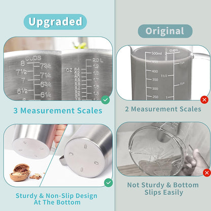 Newness Stainless Steel Measuring Cup, Metal Measuring Cup with Handle (Upgraded, 3 Marking Including Cup/ML/Ounce Scale), 16 Ounces (0.5 Liter, 2 Cup)
