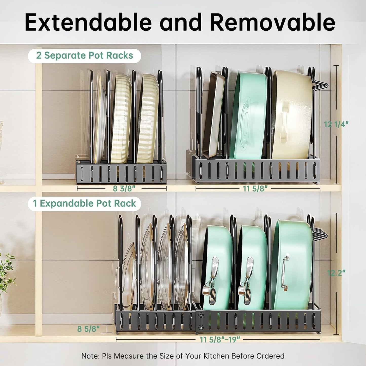 ORDORA Pots and Pans Organizer for Cabinet 16.61 Height, 8 Tier Pot Organizers Rack with 3 DIY Methods, Adjustable Pan Organizer under Cabinet Kitchen Organization and Storage