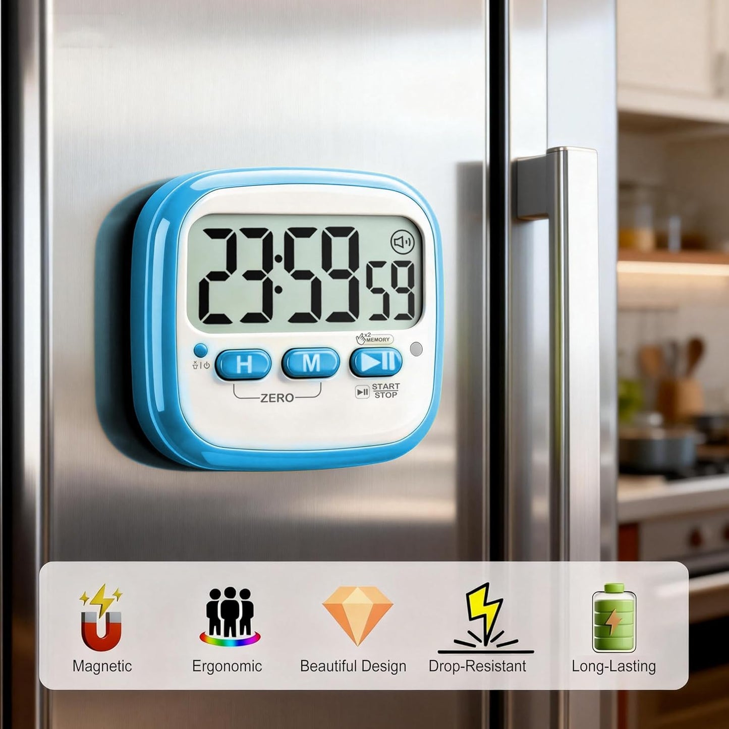 Antonki 2 Pack Classroom Timers for Kids Teachers, Magnetic Countdown Digital Kitchen Timer for Cooking, Study, Exercise, Games, Time Mangement - Loud/Silent Mode - Battery Included