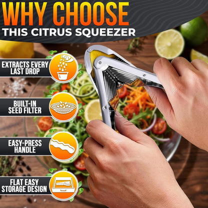 Hand Juicer Squeezer - Aluminum Manual Juicer Hand Press with Ergonomic Handle, 20 Oz Large Capacity Lemon Squeezer for Pomegranate, Orange, Lime & Citrus Fruits with Direct Pour Spout, Hand Wash Only