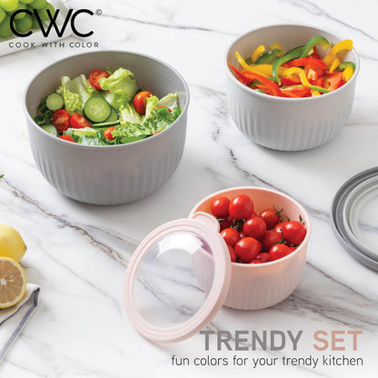 COOK WITH COLOR Prep Bowls with Lids- Wide and Deep Nesting Plastic Small Mixing Bowl Set with Lids, 8 Piece Set - Wide Bowls, Blue