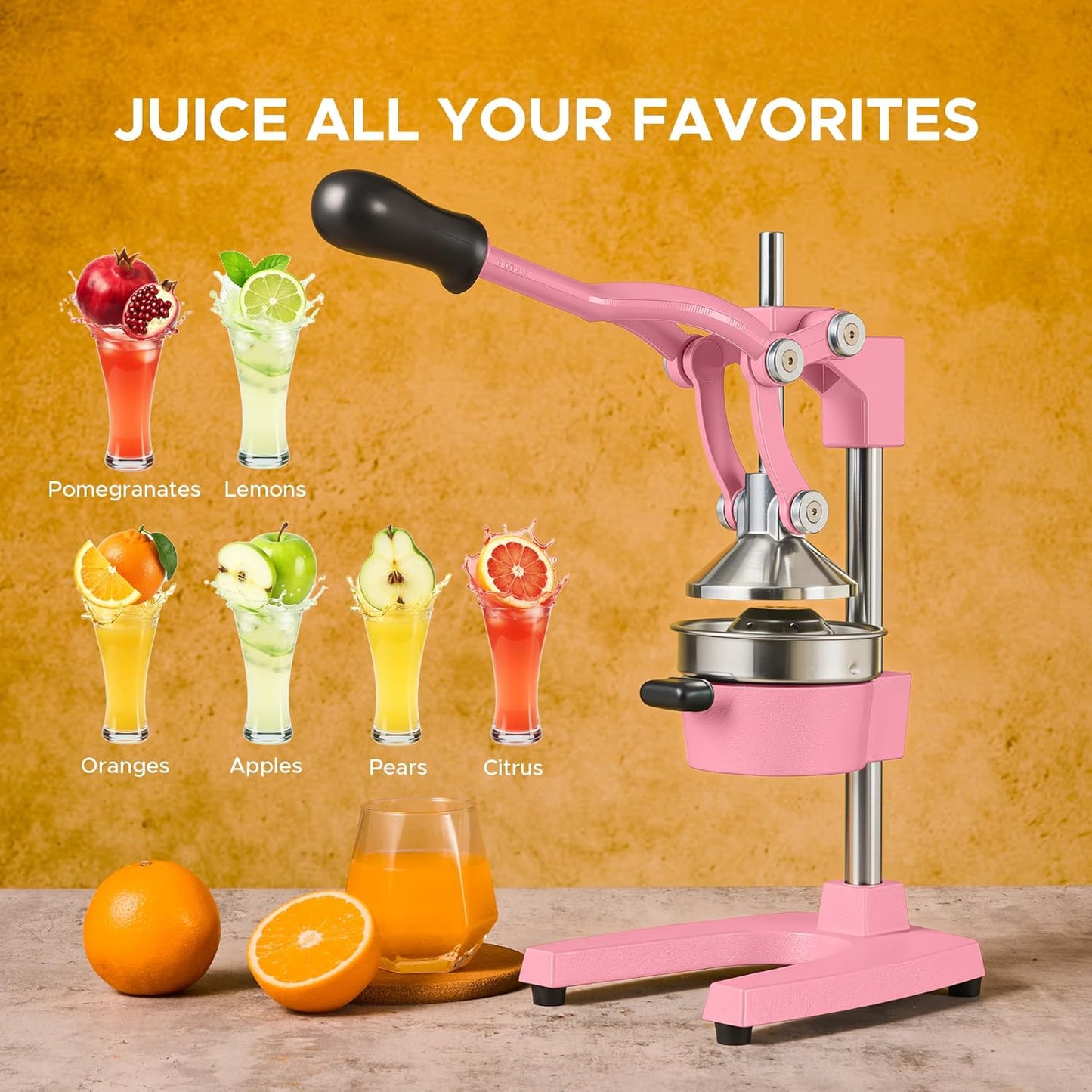 CO-Z Manual Citrus Juicer, Commercial Grade Cast Iron Orange Juicer, Professional Heavy Duty Juice Press with Removable Strainer, Manual Juice Extractor for Orange Lemon Pomegranate Citrus, Black