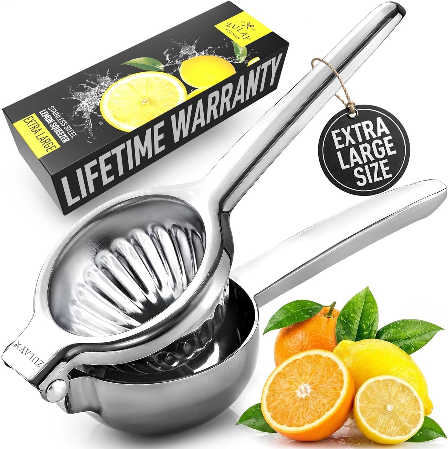 Lemon Squeezer Stainless Steel with Premium Quality Heavy Duty Solid Metal Squeezer Bowl - Large Manual Citrus Press Juicer and Lime Squeezer Stainless Steel - by Zulay Kitchen