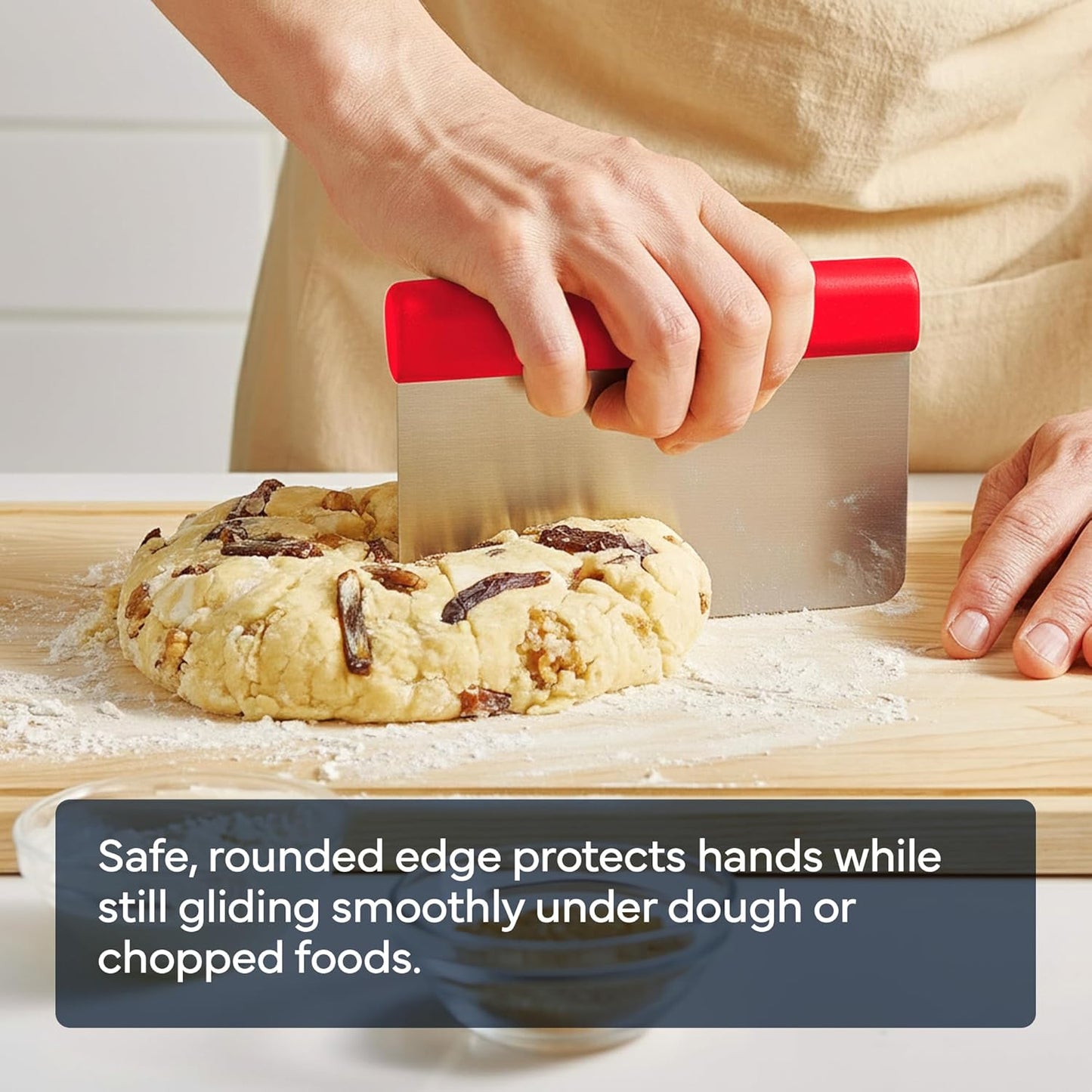 Misen Stainless Steel Bench Scraper - Versatile Food Scraper with Walnut Handle - Ideal for Kitchen, Pastry & Dough - Durable Cutting Board Scraper Tool - Effortless Transfer into Pots & Pans -Walnut