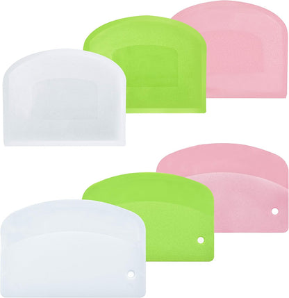 Bread Dough Plastic Bowl Scraper: 6PCS Food Safety Flexible Plastic Multi-function Kitchen Tool Bench Scraper | Practical Pizza Cutter Multipurpose Cake Chopper for Bread Dough Cake Fondant Icing