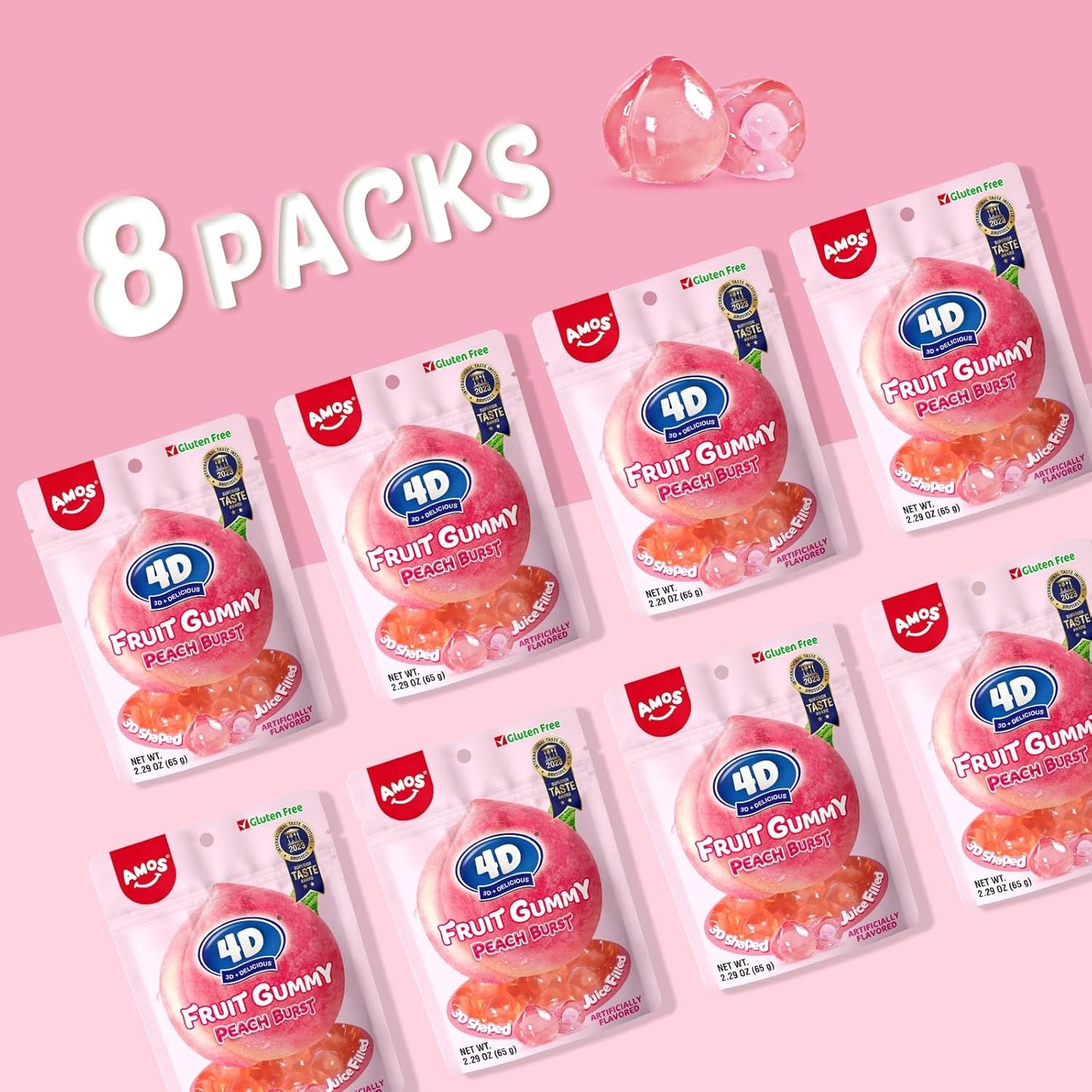 AMOS Peelerz Peelable Gummy Candy Variety Pack, Mango White Peach Banana Green Apple Passion Fruit Lychee, Soft Chewy Fruit Snack, Pack of 6