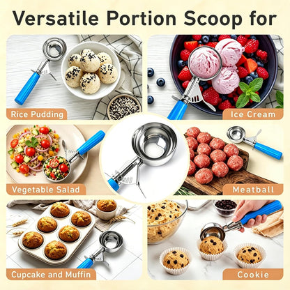 Fayomir 2 oz Scoop, Cookie Scoop for Baking, 2 oz Ice Cream Scoop with Trigger, #16 Disher, Portion Scoop, Blue Handle, Food Scoop for Ice Cream, Muffin, Cupcake Batter, Mashed Potato, Cookie Dough