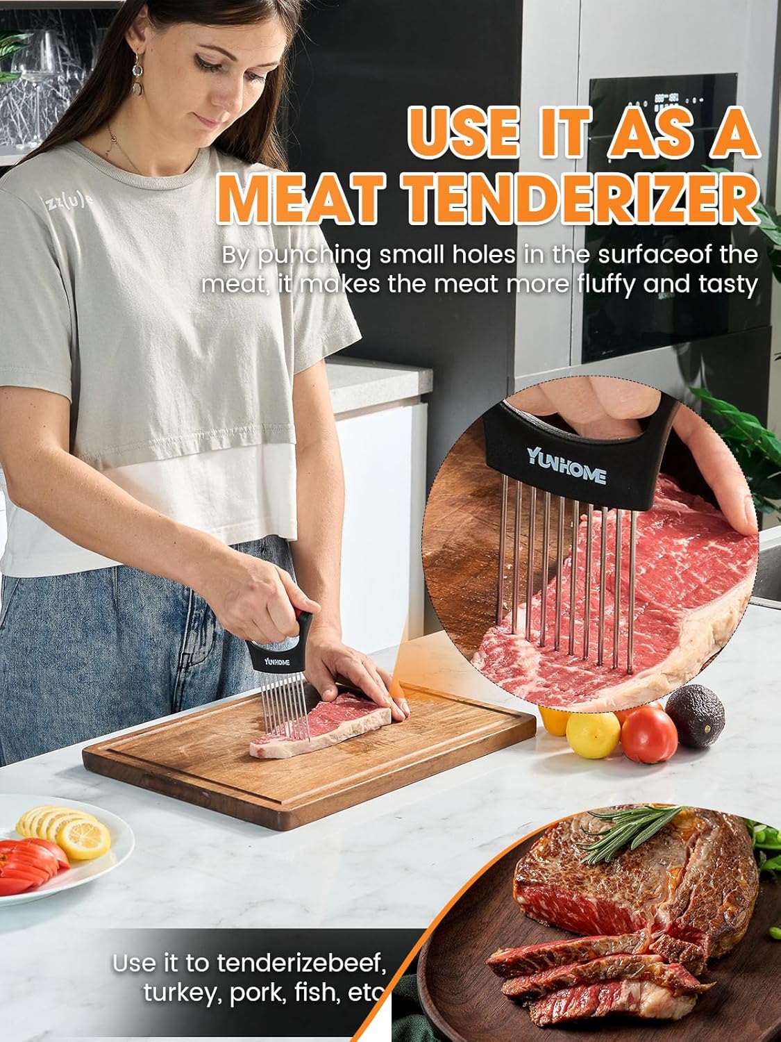 Onion Slicer Holder - Stainless Steel Onion Holder for Slicing - Tomato Slicer Vegetable Chopper Tool for Lemon Avocado, Food Slicer Assistant Tool for Fruit, Meat Tenderizer, Food Slicing Guide