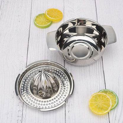 Stainless Steel Lemon Squeezer Citrus Juicer Handheld Press Orange Juice Squeezing Tool with Bowl Storage Container