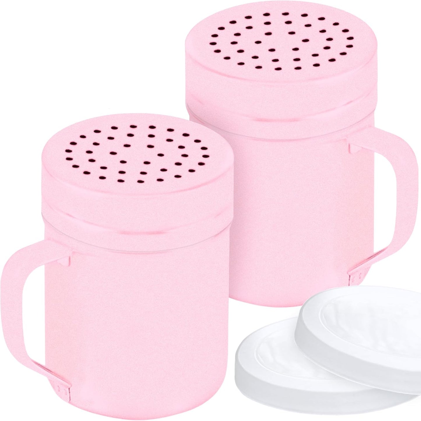 CUSINIUM Metal Salt Pepper Dredge Shakers - With Handle - Seasonings Spice Shakers With Holes and Lids - 10 Ounce, 2pcs | Style: Medium