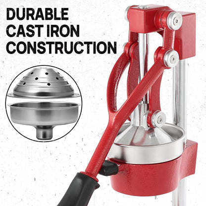 Kitchen Cast Iron Citrus Juicer,Manual Hand Press Orange Juicer,Heavy Duty Countertop Squeezer for Lemon,Orange, Easy to Use & Clean（Black)