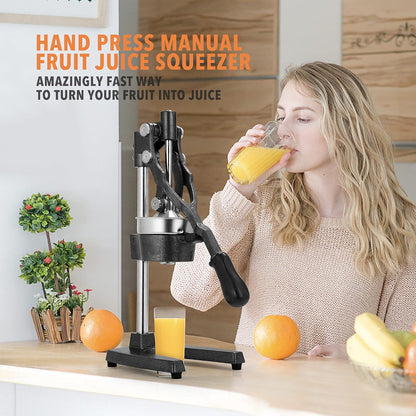 Commercial Heavy Duty Cast Iron Hand Press Manual Orange Citrus Lemon Lime Grapefruit Pomegranate Fruit Juice Squeezer Machine with Stainless Steel Cup