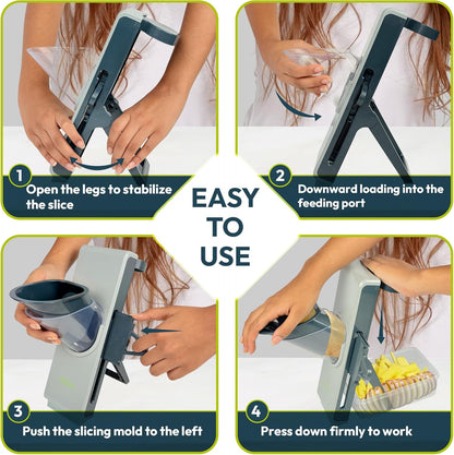 Safe Mandoline Slicer for Kitchen - 4-in-1 Multifunctional Vegetable Chopper, Julienne, Dicer, French Fry & Potato Slicer with Adjustable Thickness - Food Prep Made Easy (Blue & Gray)