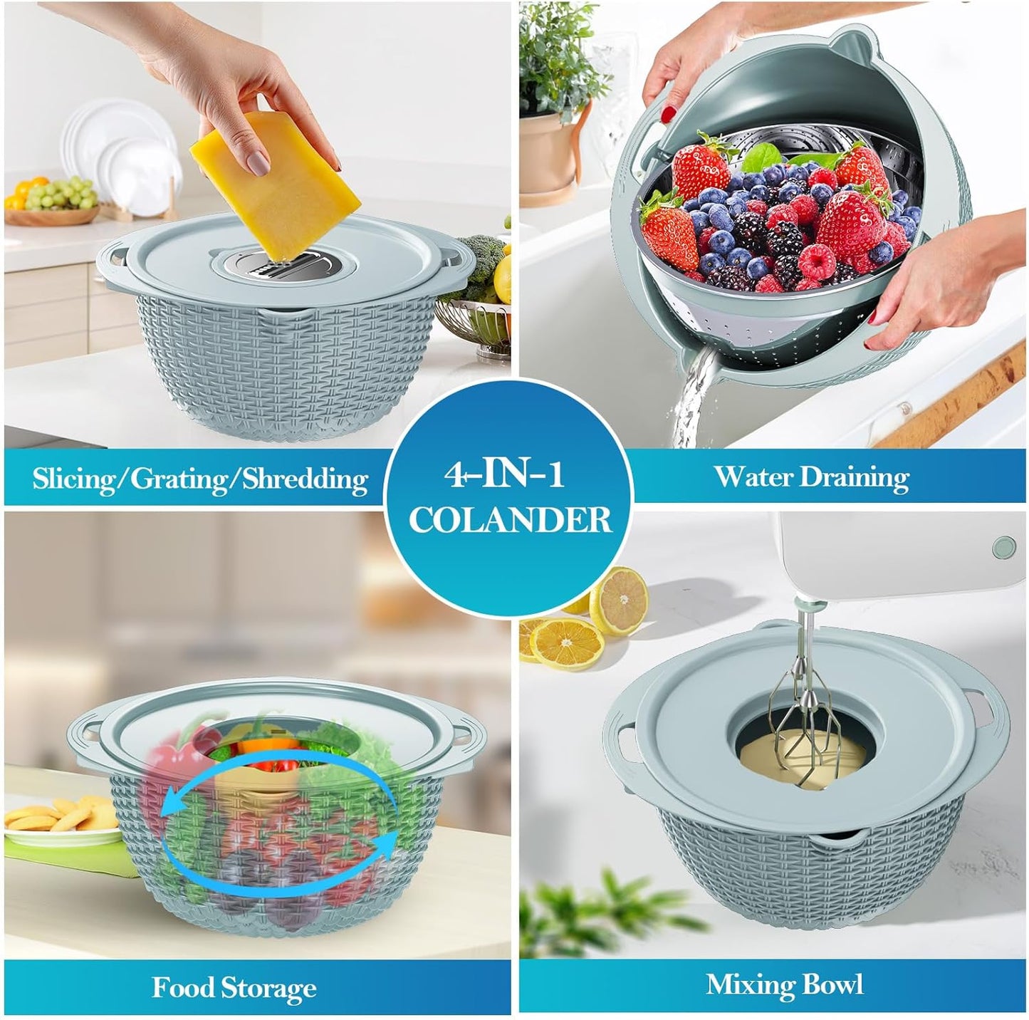 Over the Sink Colander, Expandable Strainers and Colanders with Fine Mesh, Colander for Kitchen with Rubber Grip for Draining Pasta, Vegetables and Fruits - Essential Kitchen Sink Strainer