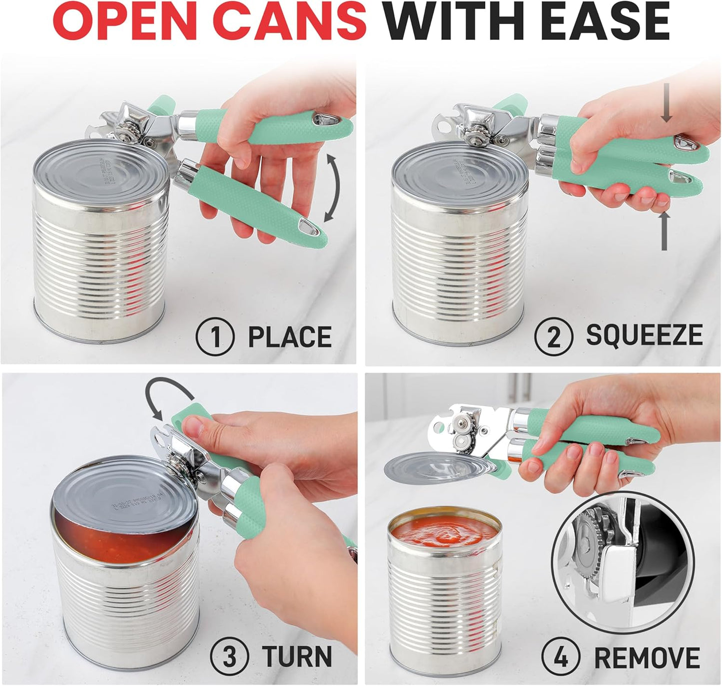 Zulay Kitchen Can Opener with Large Bottle Opener - Heavy Duty Stainless Steel Manual Can Opener with Turn Knob and Soft Grip Handles - Black