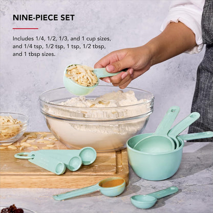 KitchenAid Universal Easy To Read Measuring Cup and Spoon Set with Soft Grip Handle for Maximum Control, Hang Hole and Nesting For Easy Storage, Dishwasher Safe, 9 Piece, Pistachio